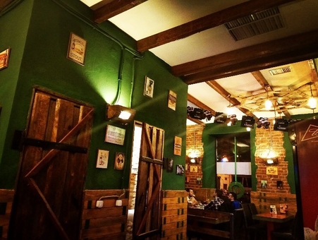Irish pub Kork in Lviv. Stock.