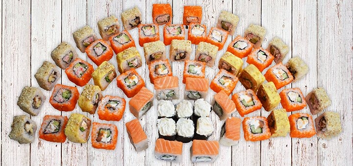 Sets in the Sushi Wok sushi bar. Order at a discount